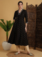 Load image into Gallery viewer, DAAKINI [L/40] - Semi-Flared Kurti Dress (Black)

