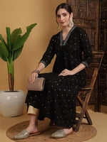 Load image into Gallery viewer, DAAKINI [L/40] - Semi-Flared Kurti Dress (Black)
