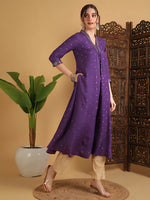 Load image into Gallery viewer, DAAKINI [2XL/44] - Semi-Flared Kurti Dress (Purple)

