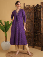 Load image into Gallery viewer, DAAKINI [2XL/44] - Semi-Flared Kurti Dress (Purple)
