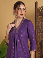 Load image into Gallery viewer, DAAKINI [2XL/44] - Semi-Flared Kurti Dress (Purple)
