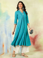 Load image into Gallery viewer, DAAKINI [3XL/46] - Semi-Flared Kurti Dress (Sky Blue)
