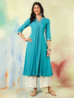 Load image into Gallery viewer, DAAKINI [3XL/46] - Semi-Flared Kurti Dress (Sky Blue)
