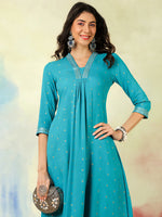 Load image into Gallery viewer, DAAKINI [3XL/46] - Semi-Flared Kurti Dress (Sky Blue)
