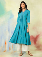 Load image into Gallery viewer, DAAKINI [3XL/46] - Semi-Flared Kurti Dress (Sky Blue)
