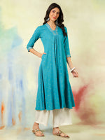 Load image into Gallery viewer, DAAKINI [3XL/46] - Semi-Flared Kurti Dress (Sky Blue)
