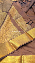 Load image into Gallery viewer, Minimalist Semi Silk Saree x Gold Zari - Chocolate Brown
