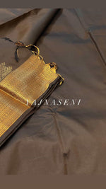 Load image into Gallery viewer, Minimalist Semi Silk Saree x Gold Zari - Dark Chocolate
