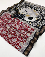 Load image into Gallery viewer, Mangalagiri Semi Silk Saree x Peacock Border - Red x Black
