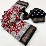 Load image into Gallery viewer, Mangalagiri Semi Silk Saree x Peacock Border - Red x Black
