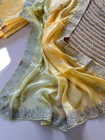 Load image into Gallery viewer, Ombre Satina Space Silk Saree x Embroidery - Yellow x Lime Green
