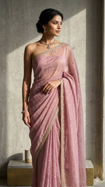Load image into Gallery viewer, Soft Organza Silk x Sequins x Lace border Saree : Mauve Pink
