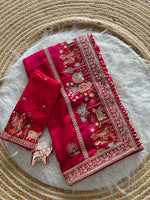 Load image into Gallery viewer, Semi Vichitra Silk Saree x Embroidery x Sequins : Rani Pink
