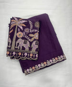 Load image into Gallery viewer, Georgette Saree x Floral x Elephant Sequins Blouse: Plum

