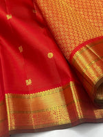 Load image into Gallery viewer, VERMILION RADIANCE - Pure Kanjivaram Silk Saree with Gold Zari
