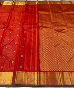 Load image into Gallery viewer, VERMILION RADIANCE - Pure Kanjivaram Silk Saree with Gold Zari
