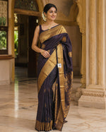 Load image into Gallery viewer, Soft Silk x Gold Zari Saree - Deep Aubergine Brown
