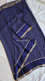 Load image into Gallery viewer, Checkered Viscose Georgette Saree : Navy Blue
