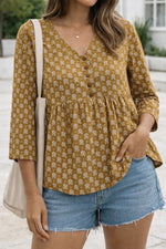 Load image into Gallery viewer, KESHAVI [3XL/46] - Kurti Short Top (Dark Mustard)
