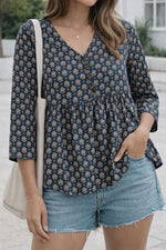 Load image into Gallery viewer, KESHAVI [2XL/44] - Kurti Short Top (Dark Blue)
