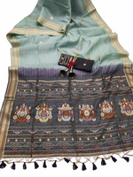 Load image into Gallery viewer, Cotton Silk Saree X Darker Shade Pallu : Seafoam Green x Dark Blue
