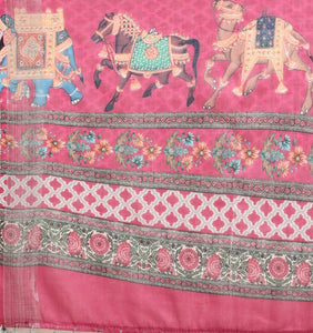 Linen Saree - Seafoam green x Multicolour