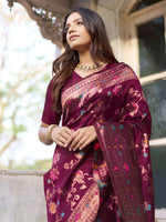Load image into Gallery viewer, Blended Banarasi Silk Saree : Wine
