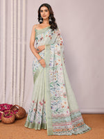 Load image into Gallery viewer, Printed Linen Saree : Pastel Olive
