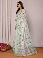 Load image into Gallery viewer, Printed Linen Saree : Pastel Olive

