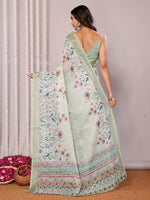 Load image into Gallery viewer, Printed Linen Saree : Pastel Olive
