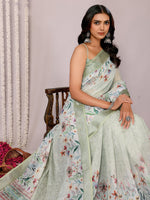 Load image into Gallery viewer, Printed Linen Saree : Pastel Olive

