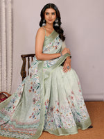 Load image into Gallery viewer, Printed Linen Saree : Pastel Olive

