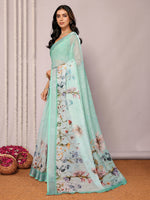 Load image into Gallery viewer, Printed Linen Saree : Light Aqua
