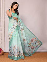 Load image into Gallery viewer, Printed Linen Saree : Light Aqua
