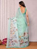Load image into Gallery viewer, Printed Linen Saree : Light Aqua
