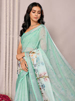 Load image into Gallery viewer, Printed Linen Saree : Light Aqua
