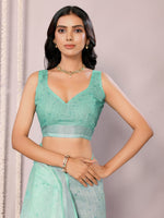 Load image into Gallery viewer, Printed Linen Saree : Light Aqua
