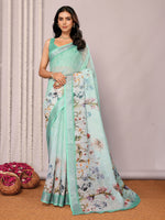 Load image into Gallery viewer, Printed Linen Saree : Light Aqua
