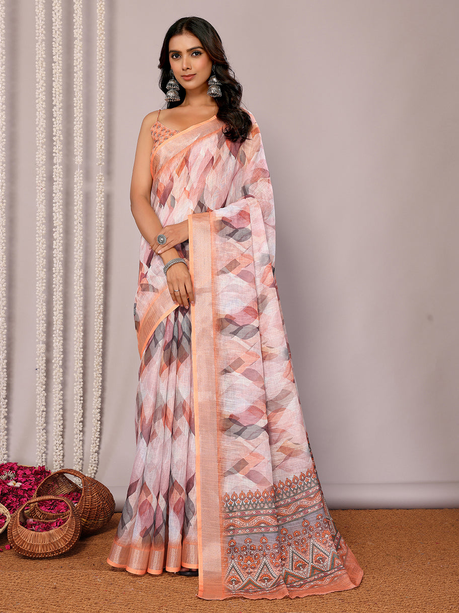 Printed Linen Saree : Autumn Hues