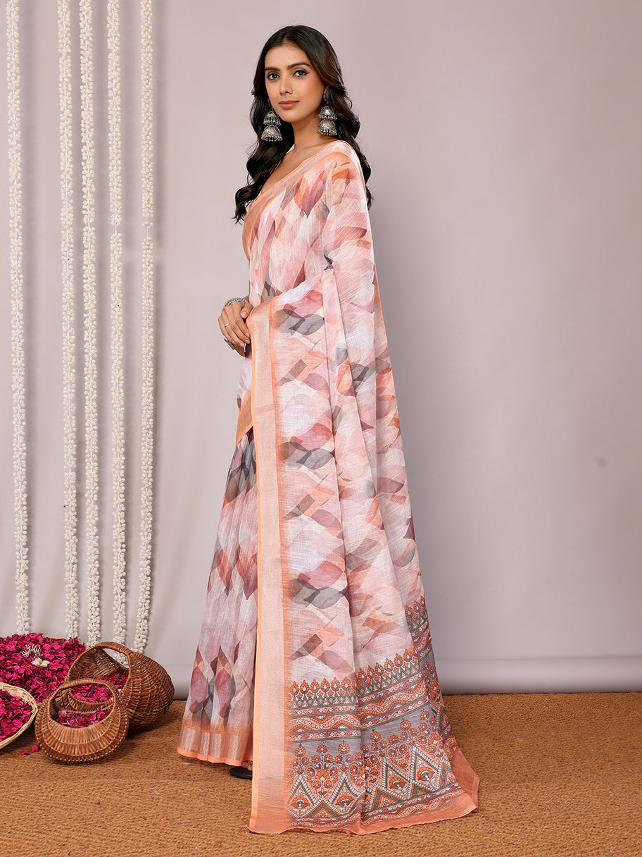 Printed Linen Saree : Autumn Hues