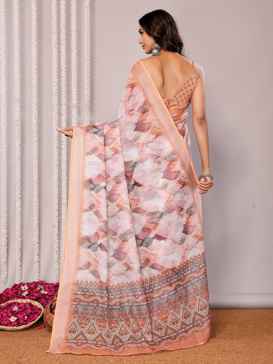 Printed Linen Saree : Autumn Hues