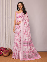 Load image into Gallery viewer, Printed Linen Saree : Cherry Blossom Pink
