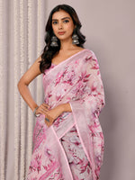 Load image into Gallery viewer, Printed Linen Saree : Cherry Blossom Pink

