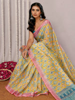 Load image into Gallery viewer, Printed Linen Saree : Yellow x Pink
