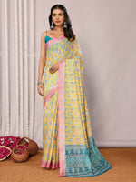 Load image into Gallery viewer, Printed Linen Saree : Yellow x Pink

