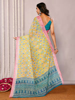 Load image into Gallery viewer, Printed Linen Saree : Yellow x Pink
