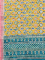 Load image into Gallery viewer, Printed Linen Saree : Yellow x Pink
