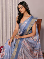 Load image into Gallery viewer, Chanderi Silk Saree : Blue Grey
