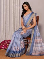 Load image into Gallery viewer, Chanderi Silk Saree : Blue Grey

