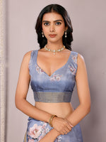 Load image into Gallery viewer, Chanderi Silk Saree : Blue Grey
